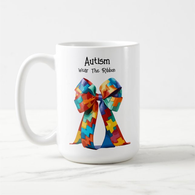 Autism: Wear The Ribbon mug (Left)
