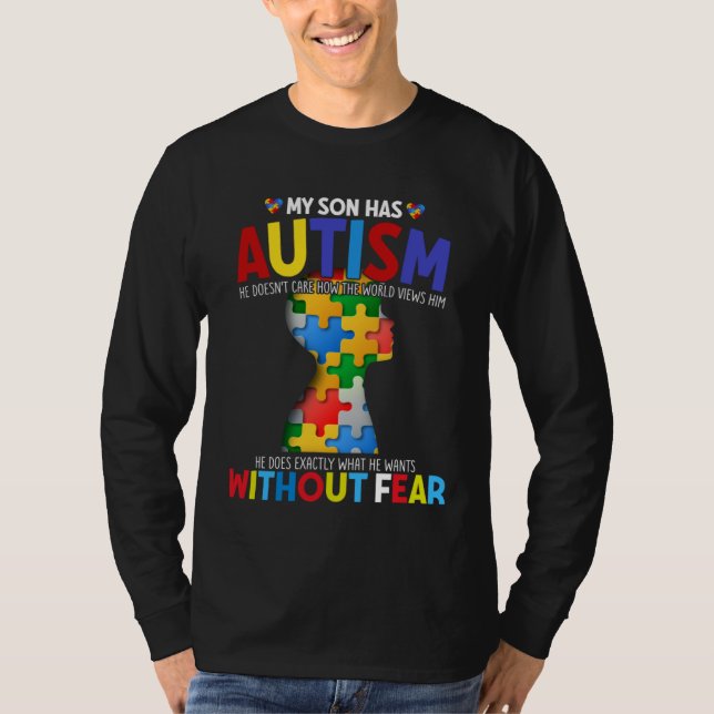 Autism  Women Men Family My Son Has Autism Awarene T-Shirt (Front)