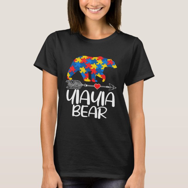 Autism Yiayia Bear Autistic Support Autism Awarene T-Shirt (Front)
