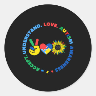 Autisme Kids Superheroes Sunflower Peace Hand Sign Classic Round Sticker