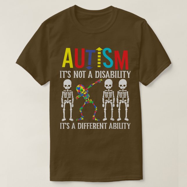 AutismIt's a Different Ability Dabbing Skeleton Pu T-Shirt (Design Front)