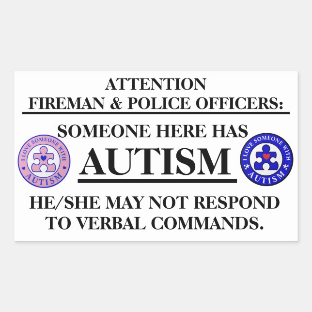 AutismPuzzlePiece.com Autism Fire/Emergency Safety Rectangular Sticker (Front)