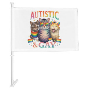 Autistic And Gay Funny Cat Car Flag