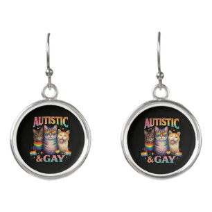 Autistic And Gay Funny Cat  Earrings