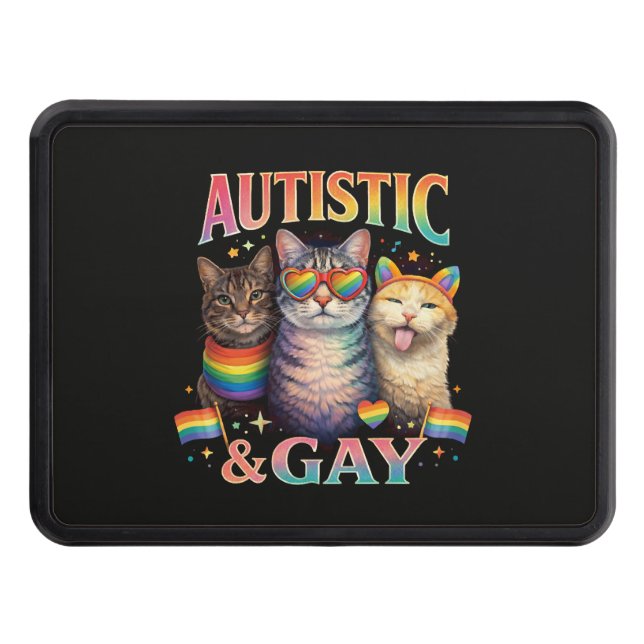 Autistic And Gay Funny Cat Hitch Cover (Front)