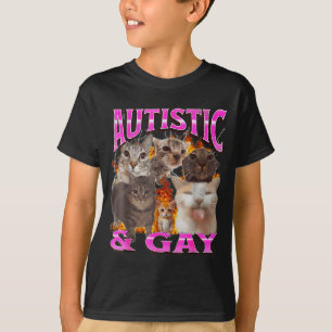 Autistic And Gay Funny Cat Meme Bootleg Graphic  T-Shirt