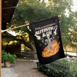 Autistic and Gay Skeleton Funny Autism Awareness House Flag