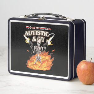 Autistic and Gay Skeleton Funny Autism Awareness Metal Lunch Box
