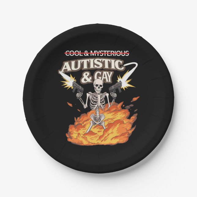 Autistic and Gay Skeleton Funny Autism Awareness Paper Plates (Front)