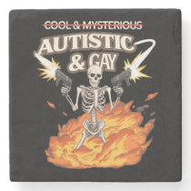 Autistic and Gay Skeleton Funny Autism Awareness Stone Coaster