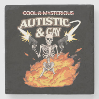 Autistic and Gay Skeleton Funny Autism Awareness Stone Coaster
