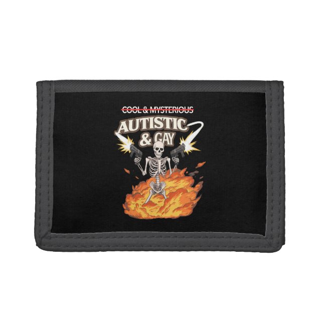 Autistic and Gay Skeleton Funny Autism Awareness Trifold Wallet (Front)