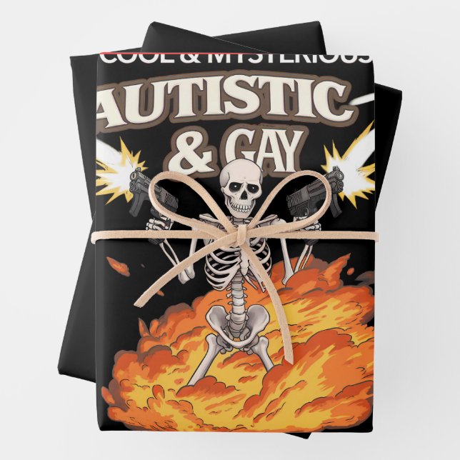 Autistic and Gay Skeleton Funny Autism Awareness Wrapping Paper Sheets (In situ)