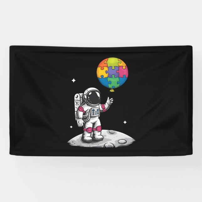Autistic Astronaut Balloon Space Autism Awareness Banner (Horizontal)