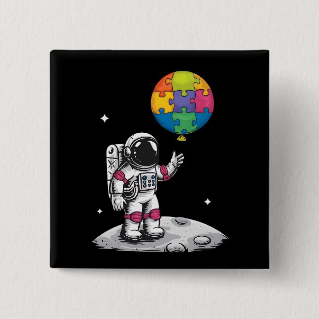Autistic Astronaut Balloon Space Autism Awareness Button (Front)