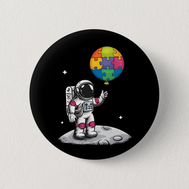 Autistic Astronaut Balloon Space Autism Awareness Button (Front)