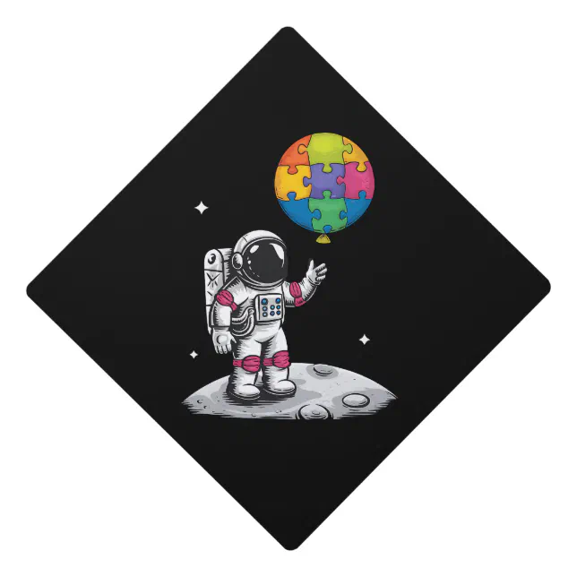 Graduation Cap Design Autism Autistic Astronaut Balloon Space Autism Awareness Graduation Cap Topper ...