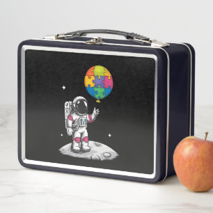 Autistic Astronaut Balloon Space Autism Awareness Metal Lunch Box
