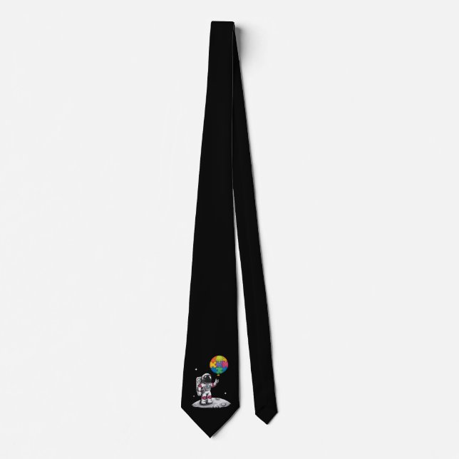 Autistic Astronaut Balloon Space Autism Awareness Neck Tie (Front)