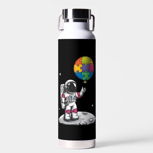 Autistic Astronaut Balloon Space Autism Awareness Water Bottle (Front)