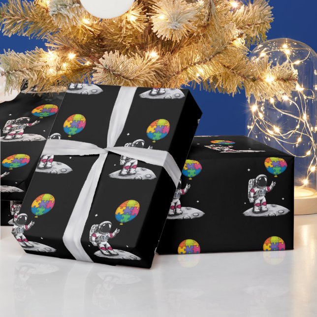 Autistic Astronaut Balloon Space Autism Awareness Wrapping Paper (Holidays)
