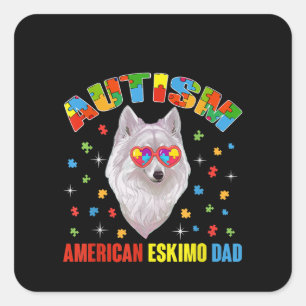 Autistic   Autism American Eskimo Dad Puzzle Piece Square Sticker