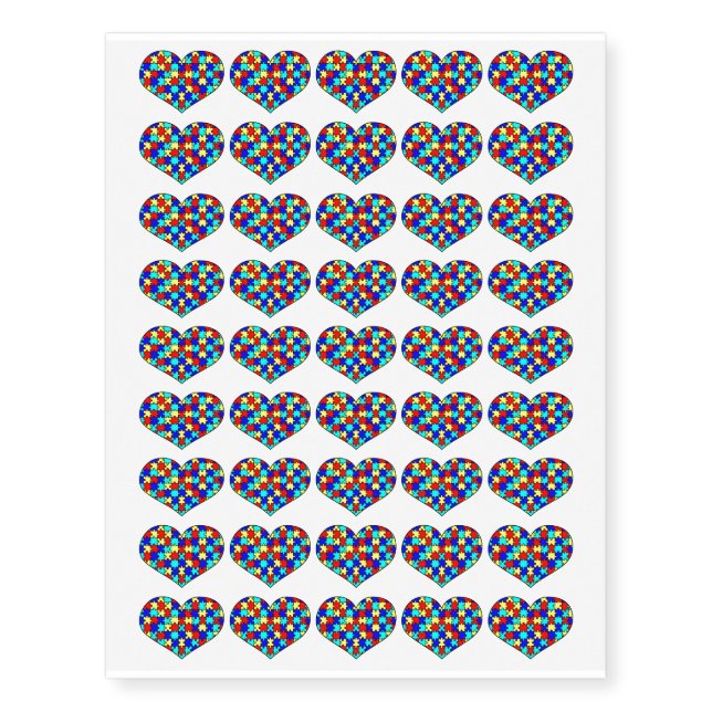 Autistic Autism Awareness Heart Design Temporary Tattoos (Front)