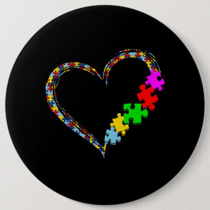 Autistic Autism Awareness Heart Puzzle Piece Button
