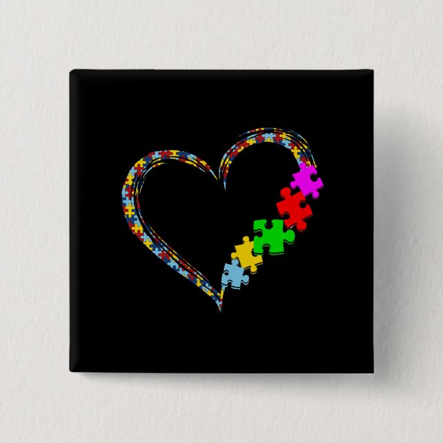 Autistic | Autism Awareness Heart Puzzle Piece Button (Front)