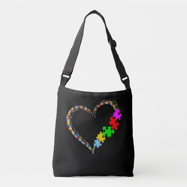 Autistic | Autism Awareness Heart Puzzle Piece Crossbody Bag (Front)