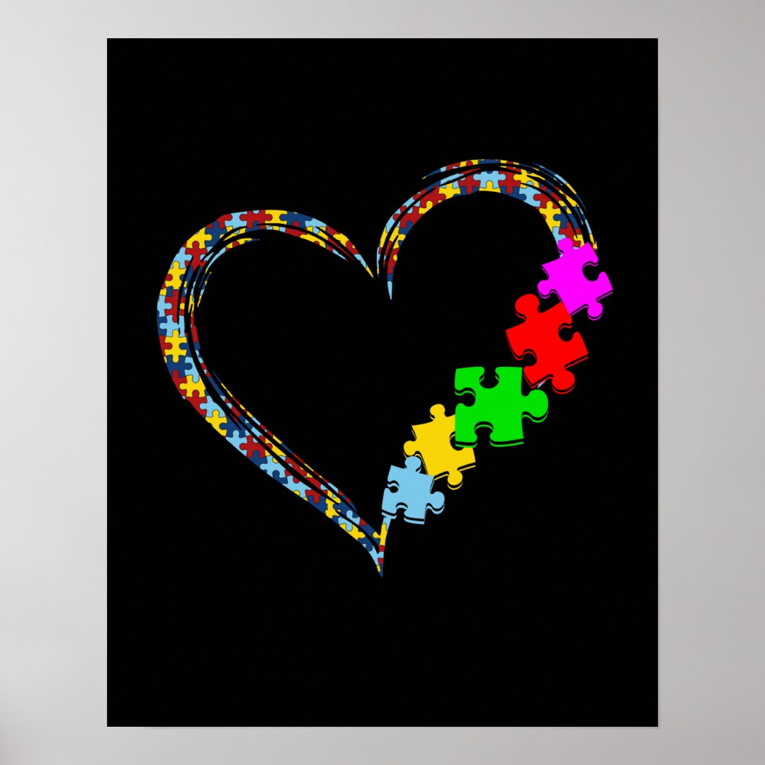 Autistic | Autism Awareness Heart Puzzle Piece Poster | Zazzle