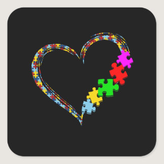 Autistic | Autism Awareness Heart Puzzle Piece Square Sticker