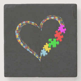 Autistic | Autism Awareness Heart Puzzle Piece Stone Coaster
