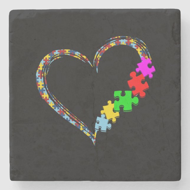 Autistic | Autism Awareness Heart Puzzle Piece Stone Coaster (Front)