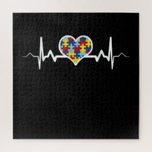 Autistic Autism Awareness Heartbeat Puzzle Pride