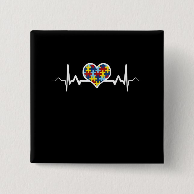 Autistic | Autism Awareness Heartbeat Puzzle Pride Button (Front)