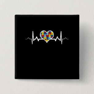 Autistic   Autism Awareness Heartbeat Puzzle Pride Button