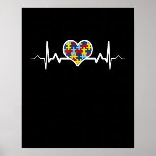 Autistic   Autism Awareness Heartbeat Puzzle Pride Poster