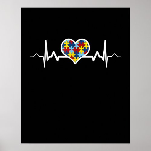 Autistic  Autism Awareness Heartbeat Puzzle Pride Poster