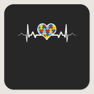 Autistic | Autism Awareness Heartbeat Puzzle Pride Square Sticker