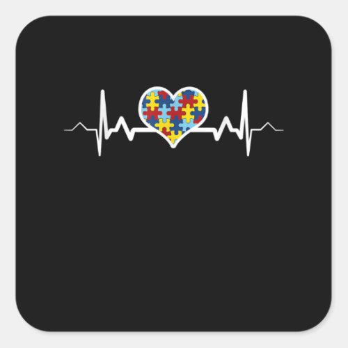 Autistic  Autism Awareness Heartbeat Puzzle Pride Square Sticker