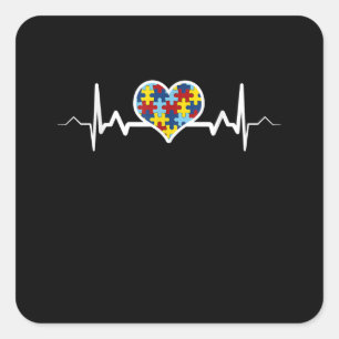 Autistic Autism Awareness Heartbeat Puzzle Pride Square Sticker