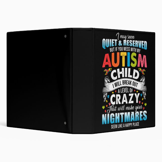 Autistic Autism Awareness Puzzle Pieces Proud Auti 3 Ring Binder (Background)