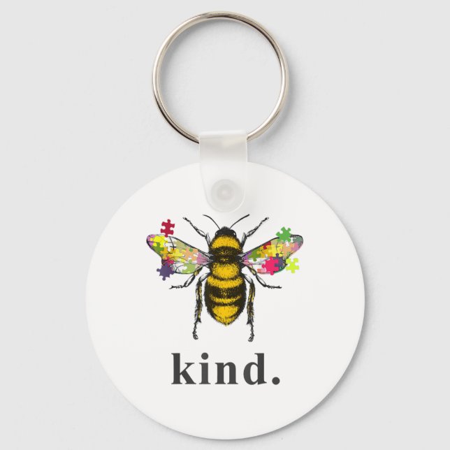 Autistic | Autism Be Kind Beekeeper Puzzle Piece Keychain (Front)