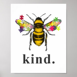 Autistic   Autism Be Kind Beekeeper Puzzle Piece Poster