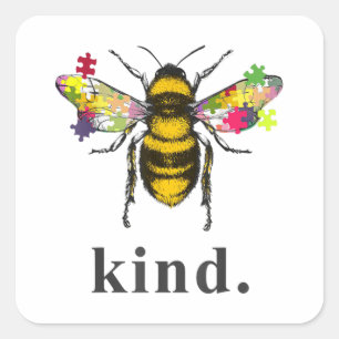Autistic Autism Be Kind Beekeeper Puzzle Piece Square Sticker