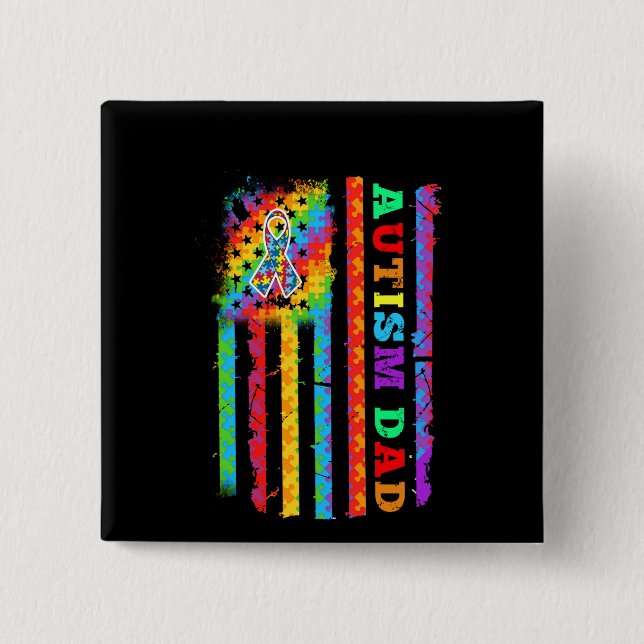 Autistic | Autistic Dad Autism USA Flag Button (Front)
