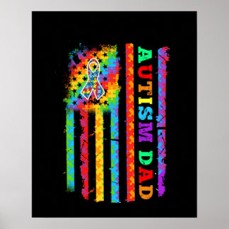 Autistic | Autistic Dad Autism USA Flag Poster