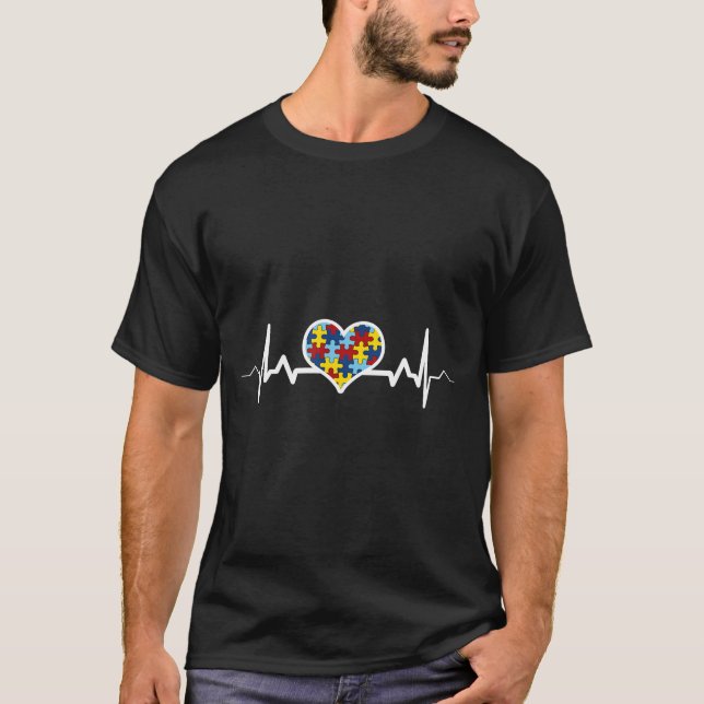 Autistic Awareness-Heartbeat Puzzle Autistic Pride T-Shirt (Front)