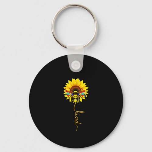 Autistic Be Kind Sunflower Puzzle Piece Bee Lover Keychain